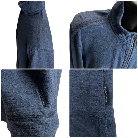 Calvin Klein Jeans Men’s Large 1/4 Zip Pullover Blue Cotton Sweater Long Sleeve - Picture 8 of 10